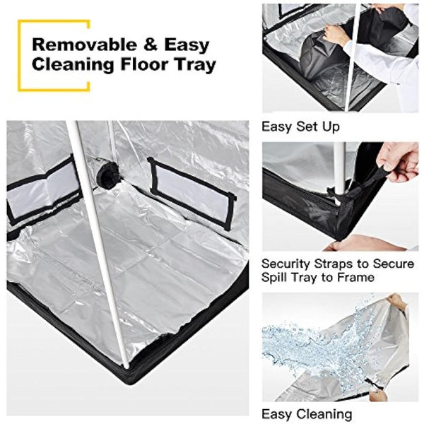 iPower GLTENTM1 Mylar Hydroponic Grow Tent for Indoor Seedling Plant Growing w/Metal Push-Lock Corners, 48 by 48 by 80-Inch, Water-Resistant. Removable Mylar Floor Tray Included