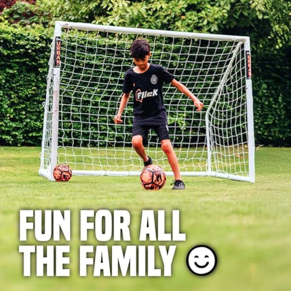 Football Flick Ultimate All Weather uPVC Football Goal with UV treated 70mm thick posts, integrated locking system, and strengthened corners (Sizes: 6x4, 8x4, 8x6, 12x6)