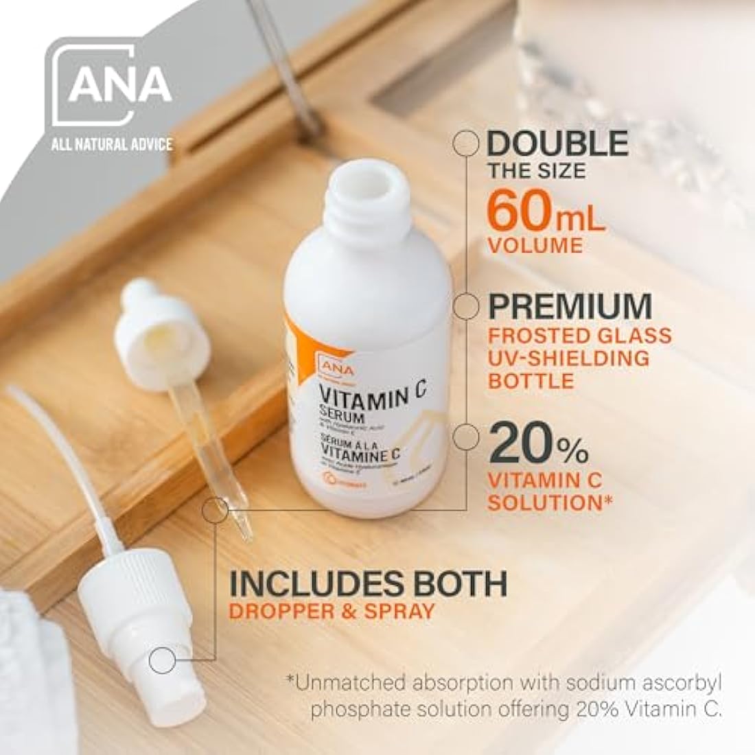 All Natural Advice Vitamin C Serum For Face with Hyaluronic Acid & Vitamin E – Facial Serum - Organic Face Care -Proud Canadian Company (60ml / 2oz)