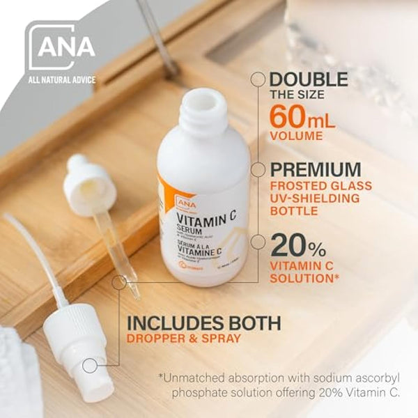 All Natural Advice Vitamin C Serum For Face with Hyaluronic Acid & Vitamin E – Facial Serum - Organic Face Care -Proud Canadian Company (60ml / 2oz)