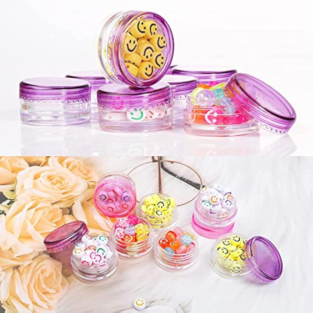 100PCS Clear Sample Empty Containers with Lid 3g, BPA Free Travel Round Jars, Leak Proof Cosmetic Pot Jars, Refillable Sample Containers for Makeup, Powder, Jewelry, with 5 Mini Spatulas