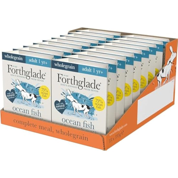 Forthglade Wet Dog Food (18 x 395g Trays) - Wholegrain & Hypoallergenic Dog Food, Ocean Fish with Vegetables and Brown Rice, Adult Stomach Sensitive Meals with Natural Ingredients