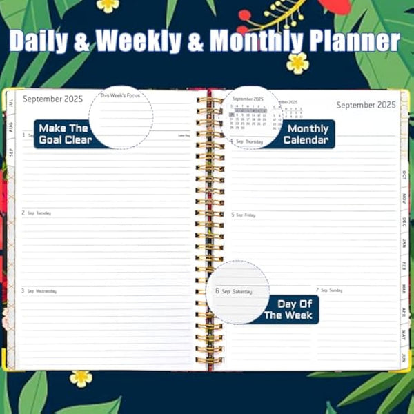 BLESWIN Monthly & Weekly Planner 2025-2026, A5 Diary 2025 Week to View with Monthly Tabs, 12 Months Monthly Planner, Planners and Organisers 2025 Month to View, A5 Diary Spiral Bound with Inner Pocket