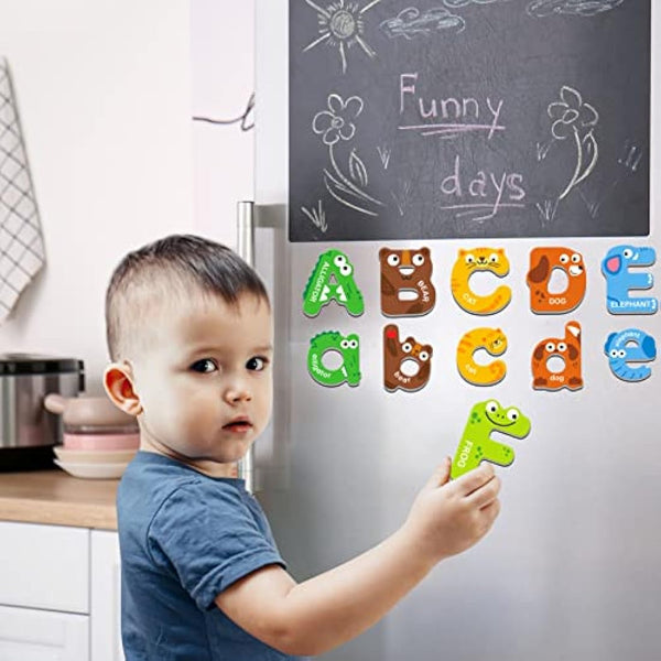 52 Magnetic Alphabet, 26 Uppercase & 26 Lowercase Letters, Adorable Animal Shape Alphabet ABC Magnets for Fridge Educational Spelling Learning Games Toys Set for Kids, Toddlers 3 4 5 Years Old