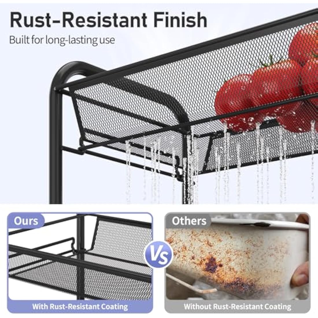 APEXCHASER 4-Tier Rolling Cart,Easy Assemble Mobile Storage Trolley On Wheels,Slide Out Utility Cart Shelving Units Kitchen Bathroom Laundry Room,Black