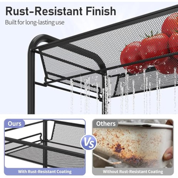 APEXCHASER 4-Tier Rolling Cart,Easy Assemble Mobile Storage Trolley On Wheels,Slide Out Utility Cart Shelving Units Kitchen Bathroom Laundry Room,Black