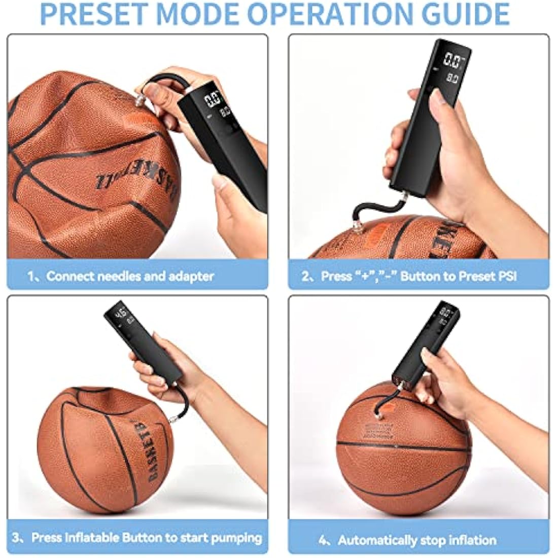 Electric Ball Pump,Smart Football Pump Portable Fast Ball Inflation with Accurate Pressure Gauge and Digital LCD Display for Football Basketball Volleyball Rugby (2 Needle and 1 Nozzle)