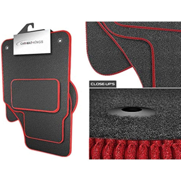 (D10:CT65) 4 Piece Ford (2011-2014) Focus MK3 Vehicle Specific Car Mat Set Grey Carpet Red Trim