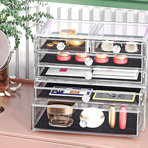 ARCCI Acrylic Clear Makeup Organizer Skin Care Cosmetics Display Case, 6 Drawers Stackable Clear Makeup Organiser Jewelry Lipstick Holder Display for Vanity, Bathroom Counter, Dresser Accessories