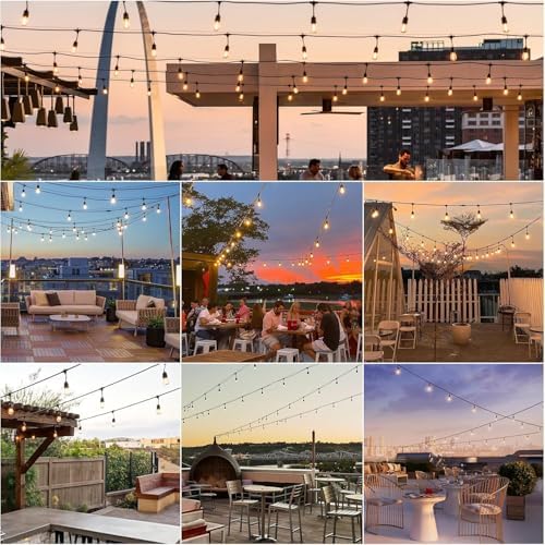 Svater Outdoor String Lights LED 15m, S14 48FT Festoon Lights Mains Powered with 15+1 2W Plastic Bulbs, IP65 Waterproof Garden String Lights for Patio Party Wedding, 2700K Warm White