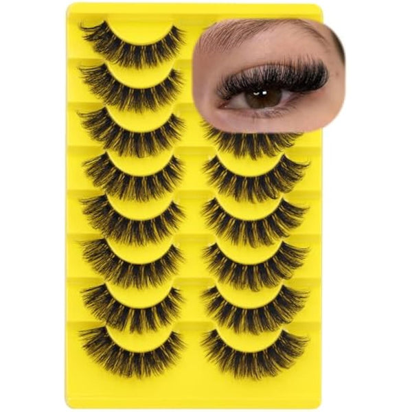 ALICE Cat Eye Lashes D Curl Russian Strip Lashes 17mm Fluffy False Eyelashes Clear Band Eyelashes Dramatic Faux Mink Lashes 8 Pairs