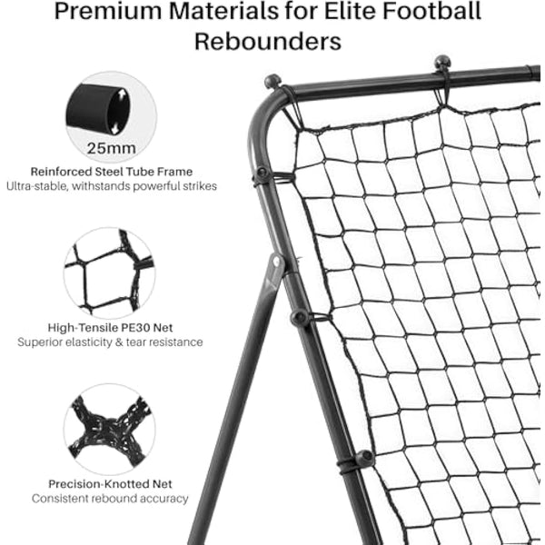 Adjustable Football Rebounder Net - Soccer Training Equipment for Kids & Adults, Portable Kickback Target Goal for Shooting & Passing Practice, Durable Steel Frame, Folding Design for Garden/Backyard