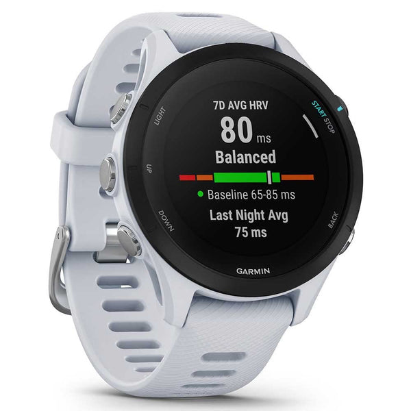Garmin Forerunner 255 Music GPS 46mm Running Smartwatch, Lightweight, Music Storage, Advanced Training & Insights, Safety & Tracking Features, up to 14 days Battery Life, Whitestone