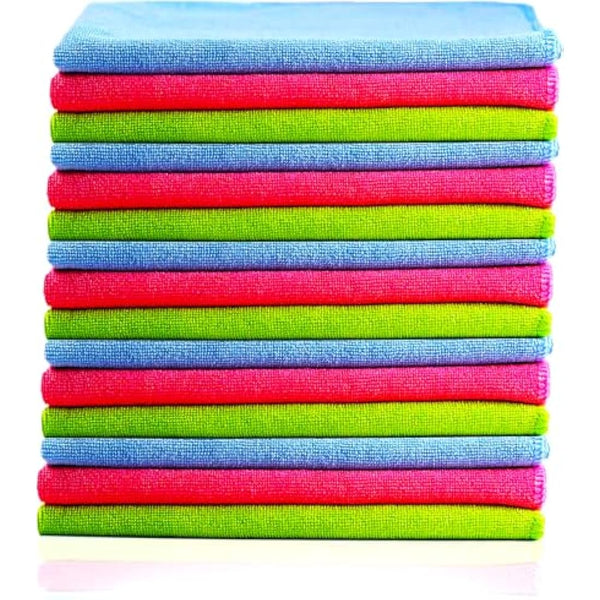 Glart Lint Free Microfiber Car Cleaning Cloths, Soft, Absorbent and Gentle on Paint, 40 x 40 cm - Blue, Green, Pink (Pack of 15)