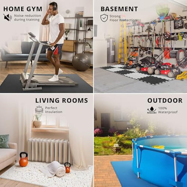 Interlocking Soft Foam Floor Mat - 18 Pieces Protective Gym Flooring Set, Exercise Mats EVA Puzzle Rubber Tiles, Ground Surface Protection Workout Underlay Matting Sports Pool Home Fitness Garage