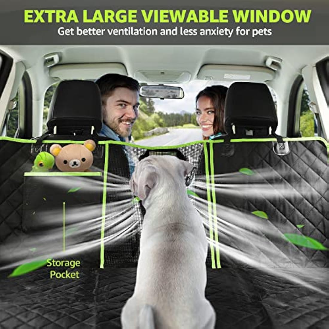 nzonpet Dog Back Seat Covers for Trucks, 100% Waterproof with Big Mesh Window, XL Nonslip Scratchproof Dog Truck Hammock, Heavy Duty Seat Covers for Full Sized Pickup Trucks F150- Green