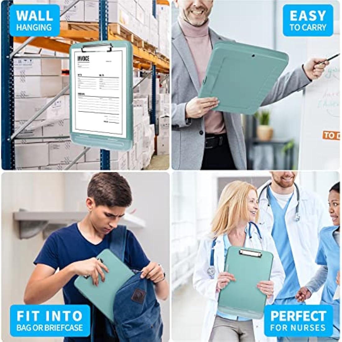 DMFLY Clipboard with Storage, Heavy Duty Clip Boards with Pen Holder, A4 Plastic Clipboards with Compartment, Holds 6+ Pencils and 200+ Sheets, Strong Clipboards with Low Profile Clip, Great for Work