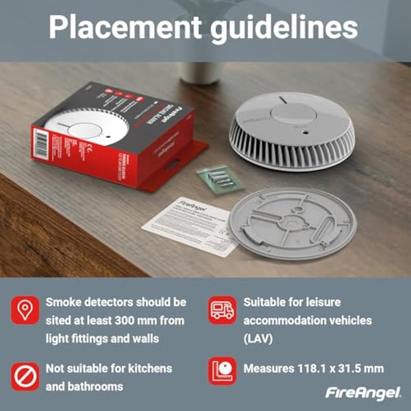 FireAngel Optical Smoke Alarm 2-Pack - FA6620 10-Year Battery Smoke Alarms for Home with Test/Silence Button - Replacement for FireAngel ST-622/ST-620 - Early Smoke Detector Fire Alarm - White