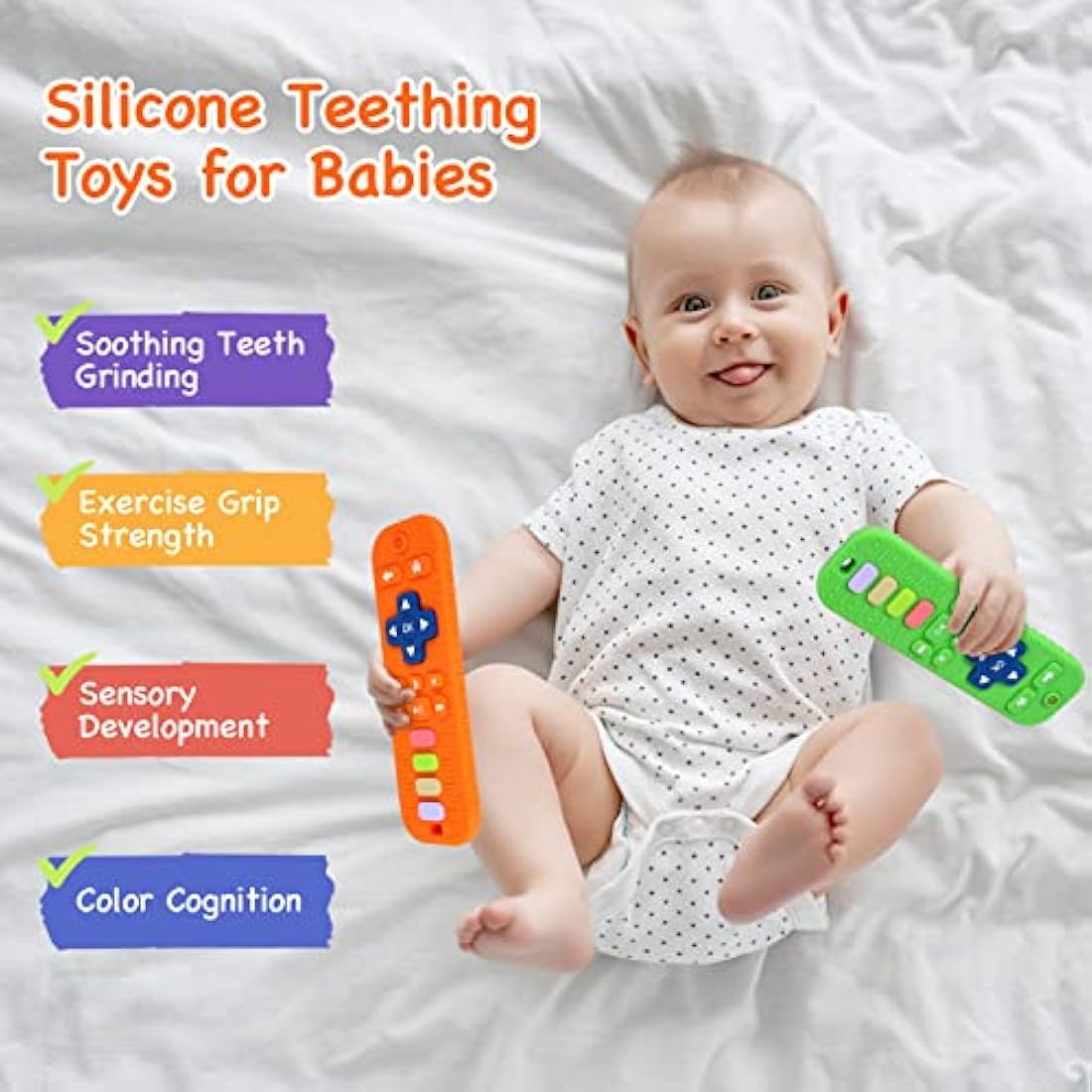 Hooku 2 Pack Remote Teether for Baby, Silicone Teethers for Babies 6-12 Months, Baby Teething Toys for Babies 0-6 Months, Sensory Toys for Babies, Toddler Infant Newborn Toys