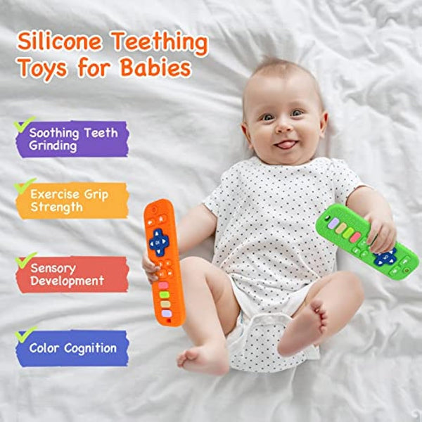Hooku 2 Pack Remote Teether for Baby, Silicone Teethers for Babies 6-12 Months, Baby Teething Toys for Babies 0-6 Months, Sensory Toys for Babies, Toddler Infant Newborn Toys