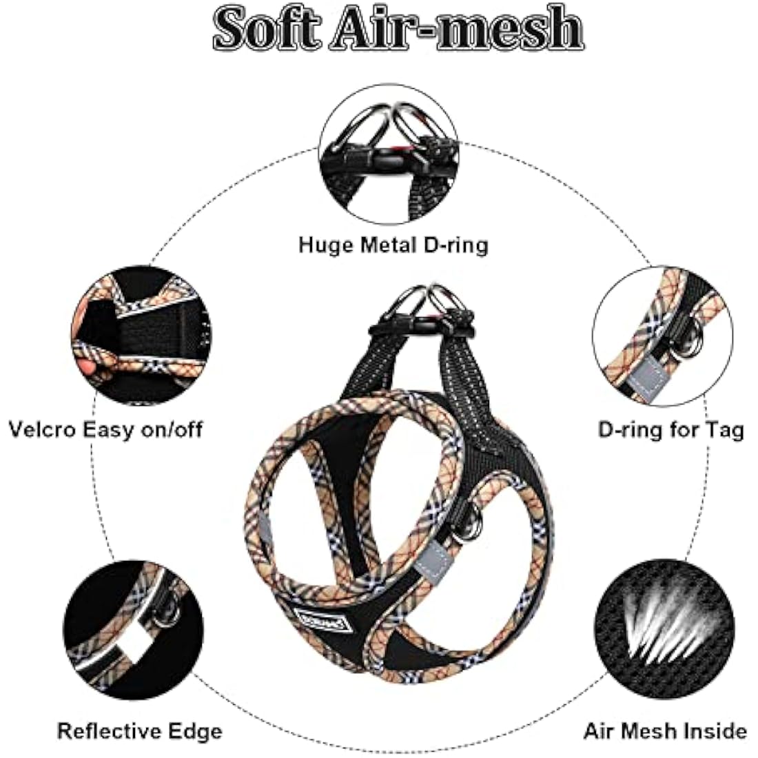 DORAMIO Step-in Dog Harness and Leash Set, Soft Mesh No-Chock Reflective Breathable Easy Walk Lightweight Vest Harnesses with Safety Buckle for Small Dogs, Cats, Puppies (Black Yellow, XS)