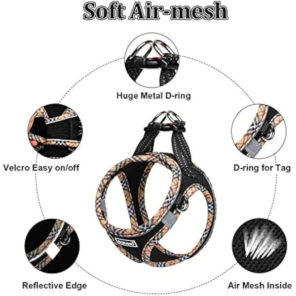 DORAMIO Step-in Dog Harness and Leash Set, Soft Mesh No-Chock Reflective Breathable Easy Walk Lightweight Vest Harnesses with Safety Buckle for Small Dogs, Cats, Puppies (Black Yellow, M)