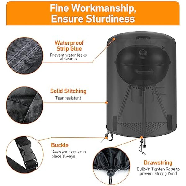 Raweao Kettle BBQ Cover 57cm for Weber, Waterproof Round Barbecue Cover 500D Oxford Weatherproof Compact BBQ Cover for Weber Spirit bbq(Φ71x68cm)