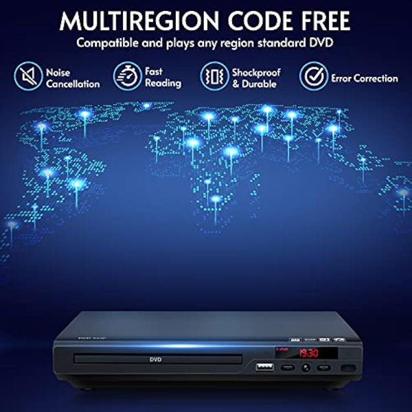 Full HD 1080p Upscaling DVD Player for TV with HDMI Output, for Home,Plays All Formats & Regions,USB Port,Multi-Formats DVDs/CDs Supported,Remote Control and AV/HDMI Cable Included…