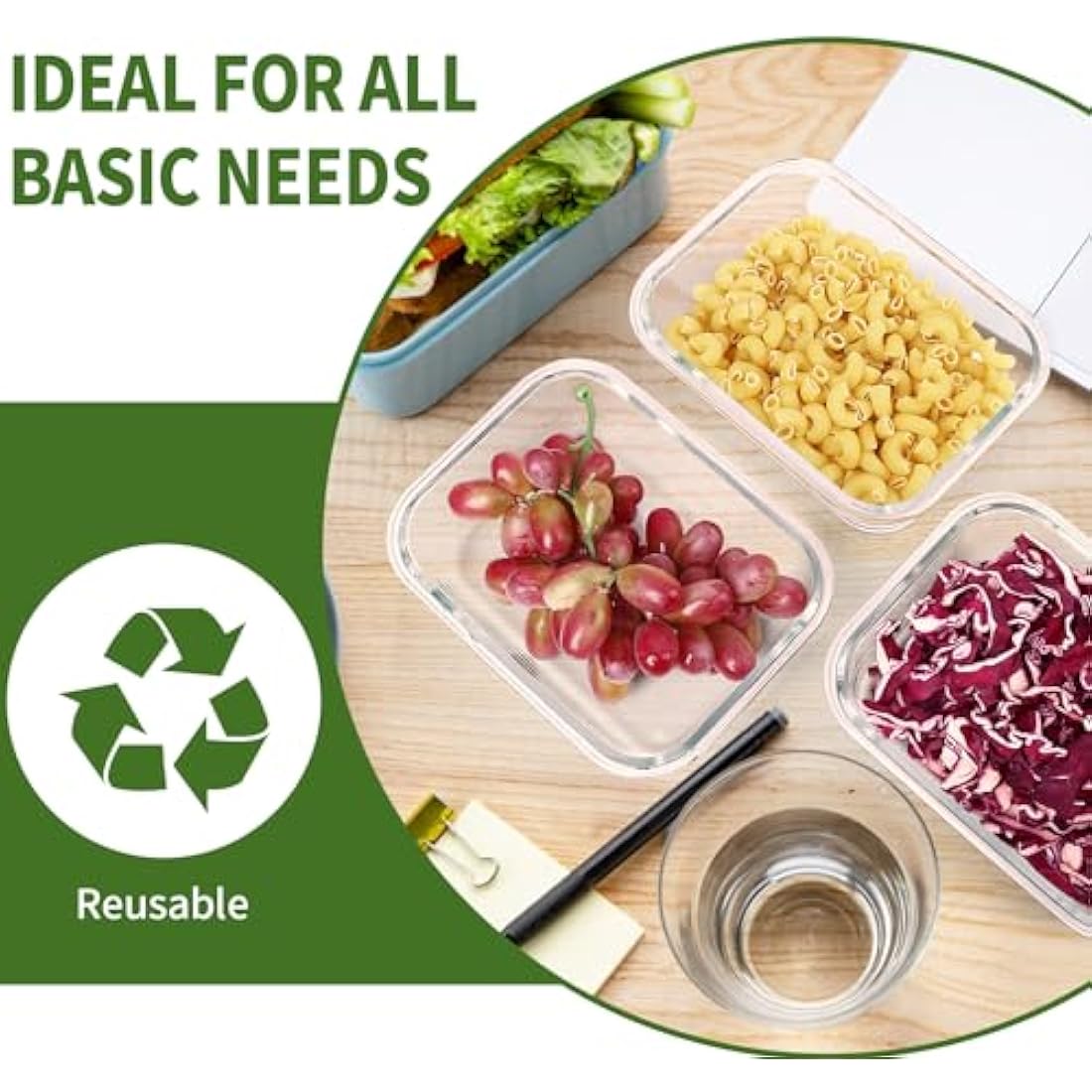 Skroam 5-Packs 36OZ Glass Food Storage Containers with Lids Airtight, Glass Meal Prep Container for Lunch, Pantry Organizers and Storage, Glass Lunch Boxes for Freezer to Oven Safe, Leak Proof