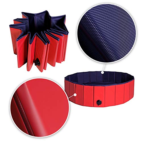 lionto Foldable dog pool made of scratch-resistant PVC material, ? 120 cm, height 30 cm, anti-slip coating & drain plug for quick emptying, no pump