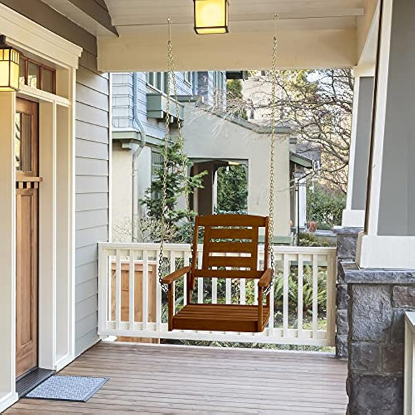 Furinno Tioman Hardwood Single Hanging Porch Swing with Chain, Natural