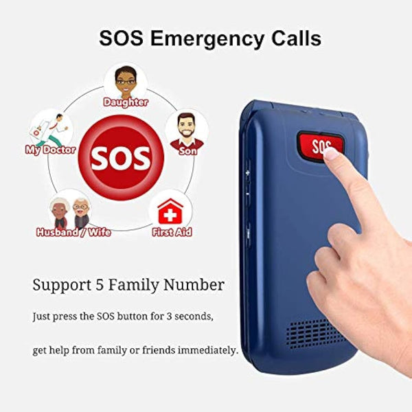 Uleway Big Button Mobile Phone for Elderly, Sim Free Unlocked Senior Flip Phones, Easy to Use Basic Cell Phone with 2.4" LCD Display, SOS Button, Torch, FM Radio, 1000mAh Battery, Charging Dock (Blue)