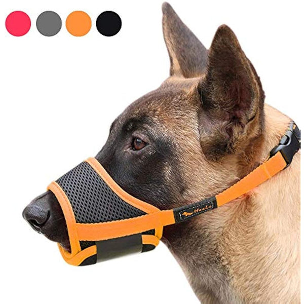 HEELE Dog Muzzle with Adjustable Straps Dog Muzzles to Prevent Biting Barking and Accidental Eating Muzzle for Small Dog (Black-Orange, S)