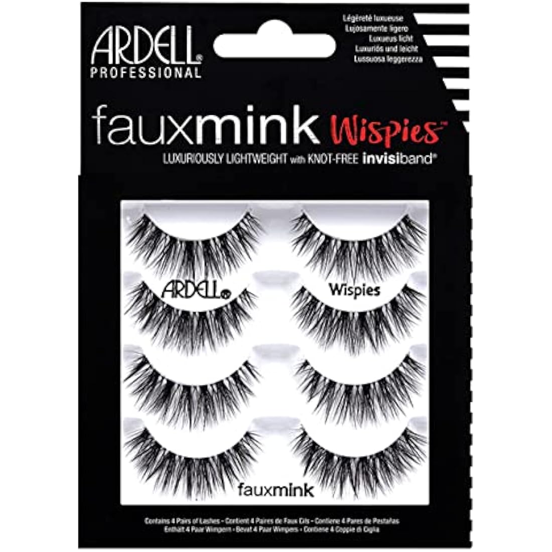 Ardell Faux Mink Wispies False Lashes, Pack of 4