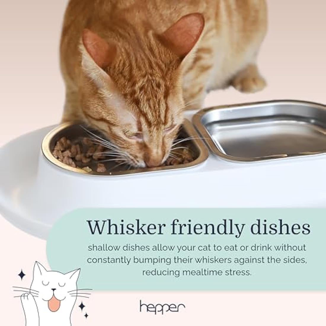 Hepper NomNom - Spill Proof Elevated Cat Bowls for Food and Water - Whisker Relief Cat Bowl + Raised Cat Food Bowls: a Safe Cat Dish for Messy Cats - Stainless Steel Cat Bowl Station