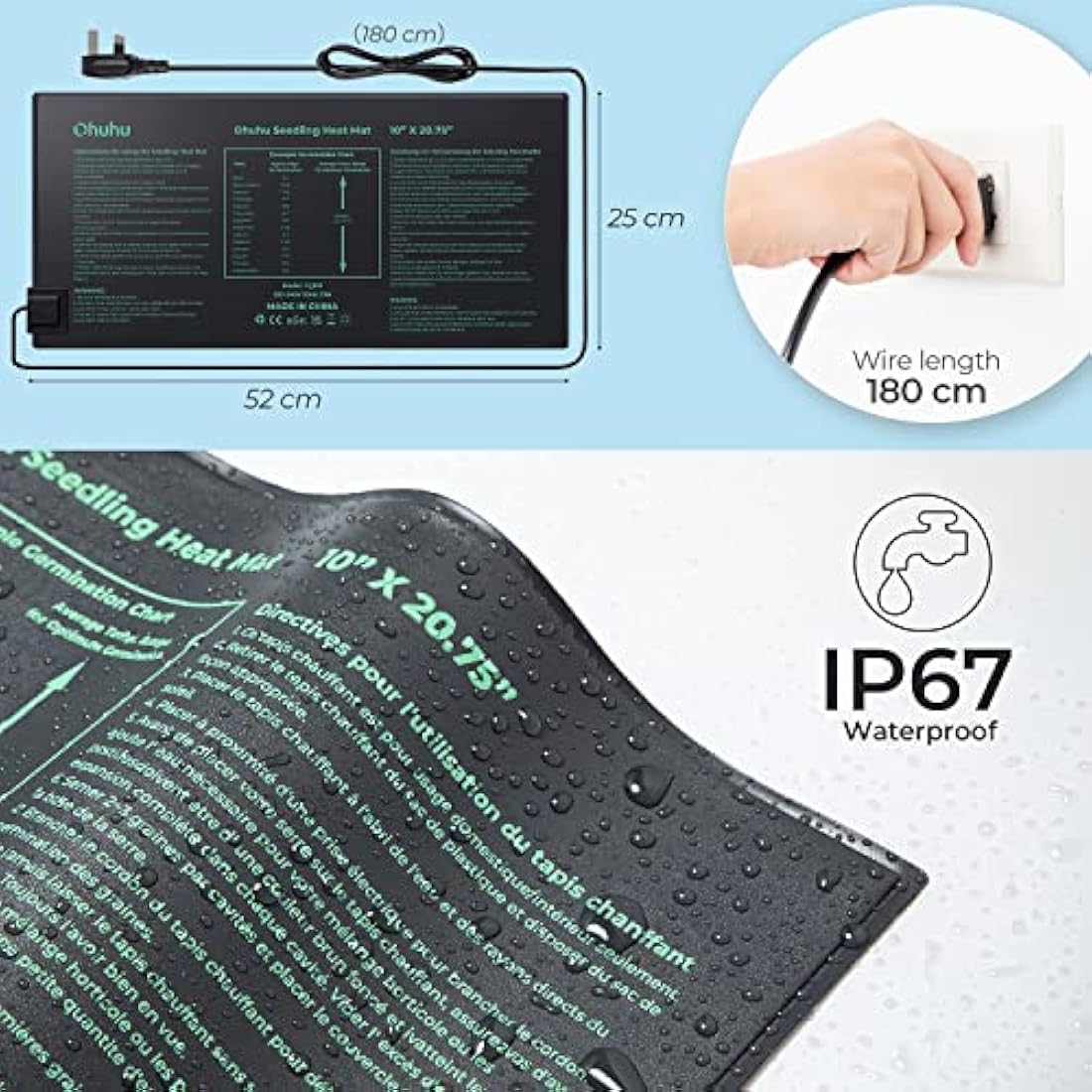 Ohuhu Seedling Heat Mat Heated Propagator 2 Pack, Plant Heating Mat Plant Warm Mat IP67 Waterproof, 21W Hydroponic Heating Pad Greenhouse Heating Pad for Seedling and Germination 10"x 20.75"