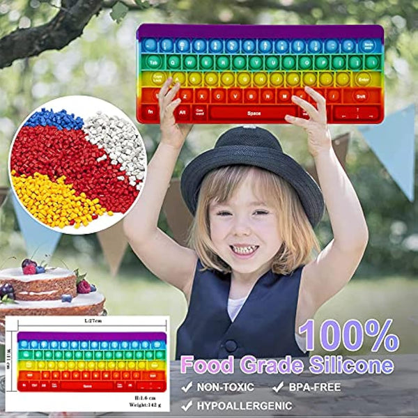 Aionly Pop Keyboard Fidget Toy,Christmas Fidget Toys, Push Stress Reliever Anxiety Relief It Sensory Toys for Autism,Bubble Keyboard with Letters Numbers Fidgets for Girls/Boys (Rainbow Keyboard)