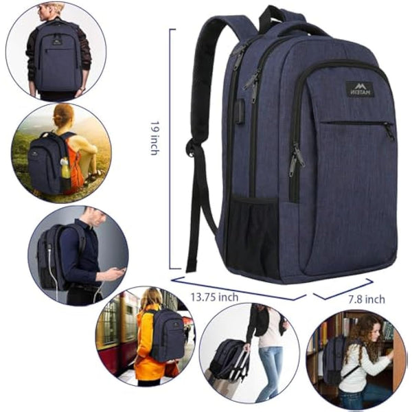 MATEIN Laptop Backpack, 17.3 Inch Large Travel Backpack with Laptop Compartment USB Charging Port, School Bag Water Resistant Anti Theft Computer Work Rucksack for Men Women, Blue