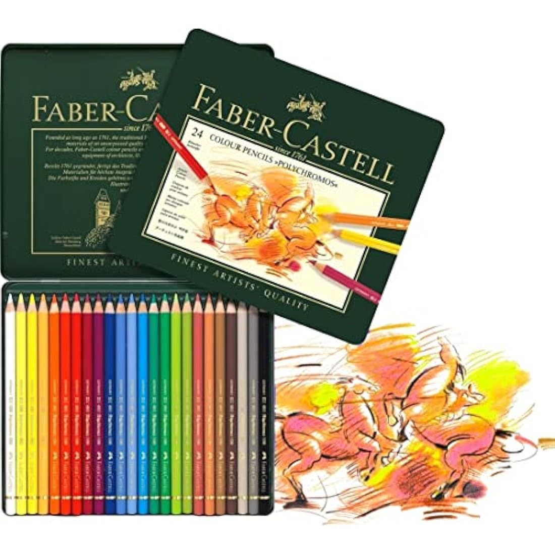 Faber-Castell Art & Graphic Polychromos Colour Pencil, Multicoloured, Tin Of 24, For Art, Craft, Drawing, Sketching, Home, School, University, Colouring
