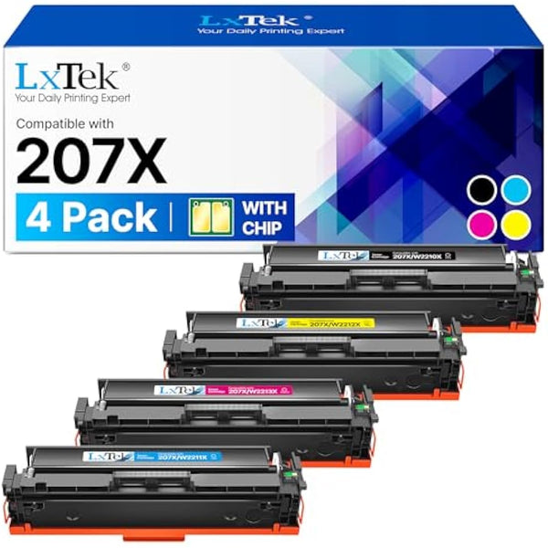 4-Pack 207X Toner Cartridges [With Chip] Replacement for HP 207X 207A 207 Compatible for MFP M283fdw M283fdn M282nw M255dw M255nw W2210X W2211X W2212X W2213X M282-Black Cyan Magenta Yellow