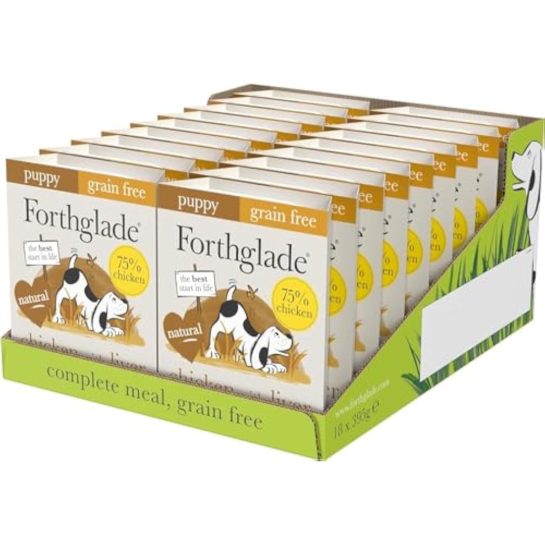 Forthglade Complete Natural Wet Dog Food - Grain Free Chicken with Liver & Vegetables (18 x 395g) Trays - Puppy Dog Food 2-12 months