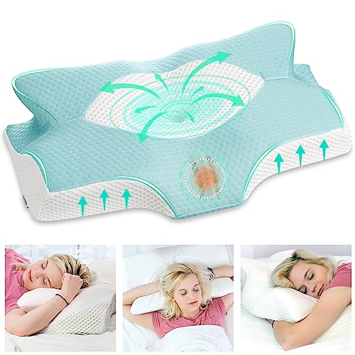 Elviros Cervical Memory Foam Pillow for Neck Pain Orthopedic Neck Pillow for Shoulder Pain Ergonomic Head Neck Support Pillow for Side/Back/Stomach