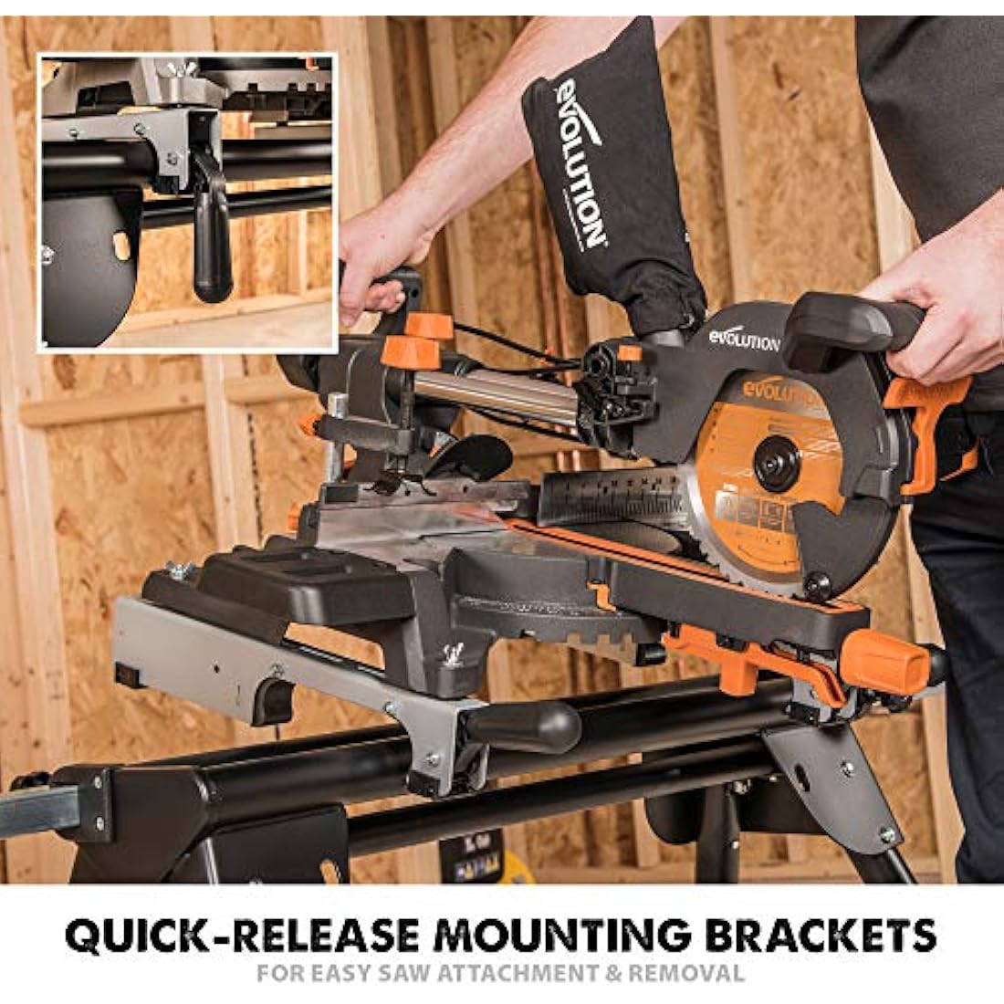 Evolution Power Tools EVOMS1 Mitre Saw Stand, Universal Compact Folding with Extending Support Arms, Fits Evolution, Makita, DeWalt, Bosch, Ryobi, Einhell and Metabo, Supports 150kg Weight & 3m Length