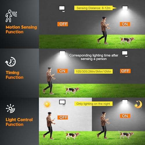 150W Security Lights with PIR Motion Sensor,IR Remote Control,15000LM 6500K Super Bright LED Floodlights Outdoor,IP65 Waterproof Spotlight,Ultra Thin Wall Lights for Garden Garage Yard Doorways-2 Pack