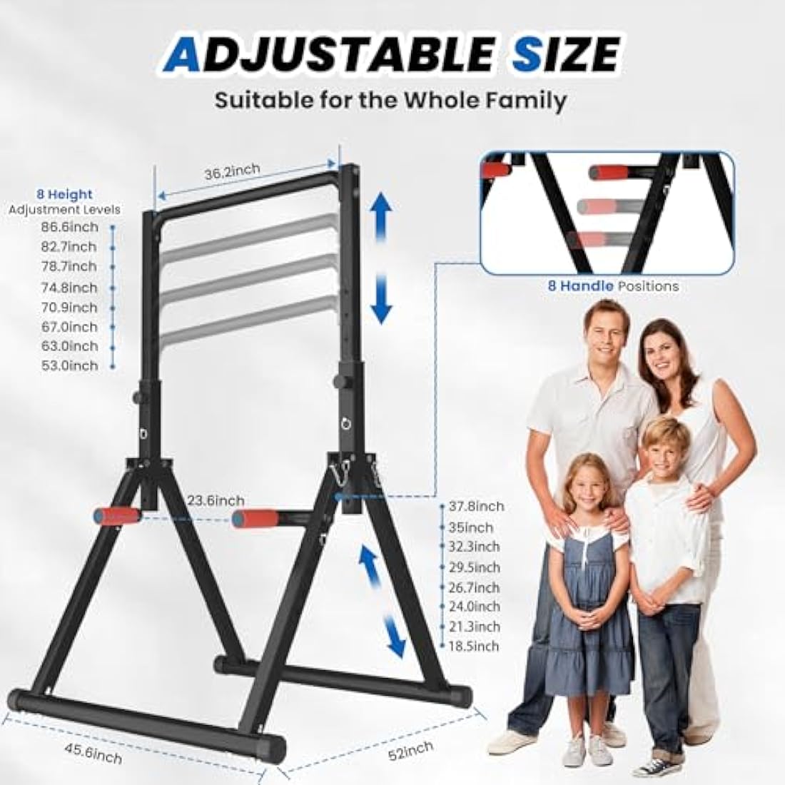 DOBESTS Foldable Power Tower Dip Station Pull Up Bar Free Stand Fitness Equipment for Home Gym Strength Training 700 LBS,Height Adjustable Multifunctional Triangular Legs