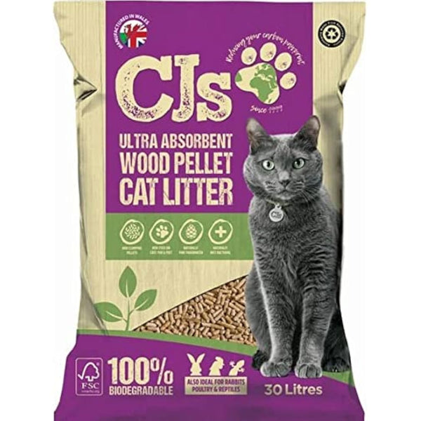 CJ's Premium Cat Litter Ultra Absorbent Wood Pellets, Biodegradable, 30 L