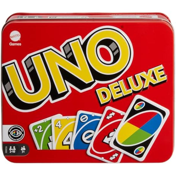 Mattel Games UNO Deluxe, Classic Card Game for Kids and Adults for Family Game Night, Use as a Travel Game or Engaging Gift for Kids, 2 to 10 Players, Ages 7 and Up, K0888