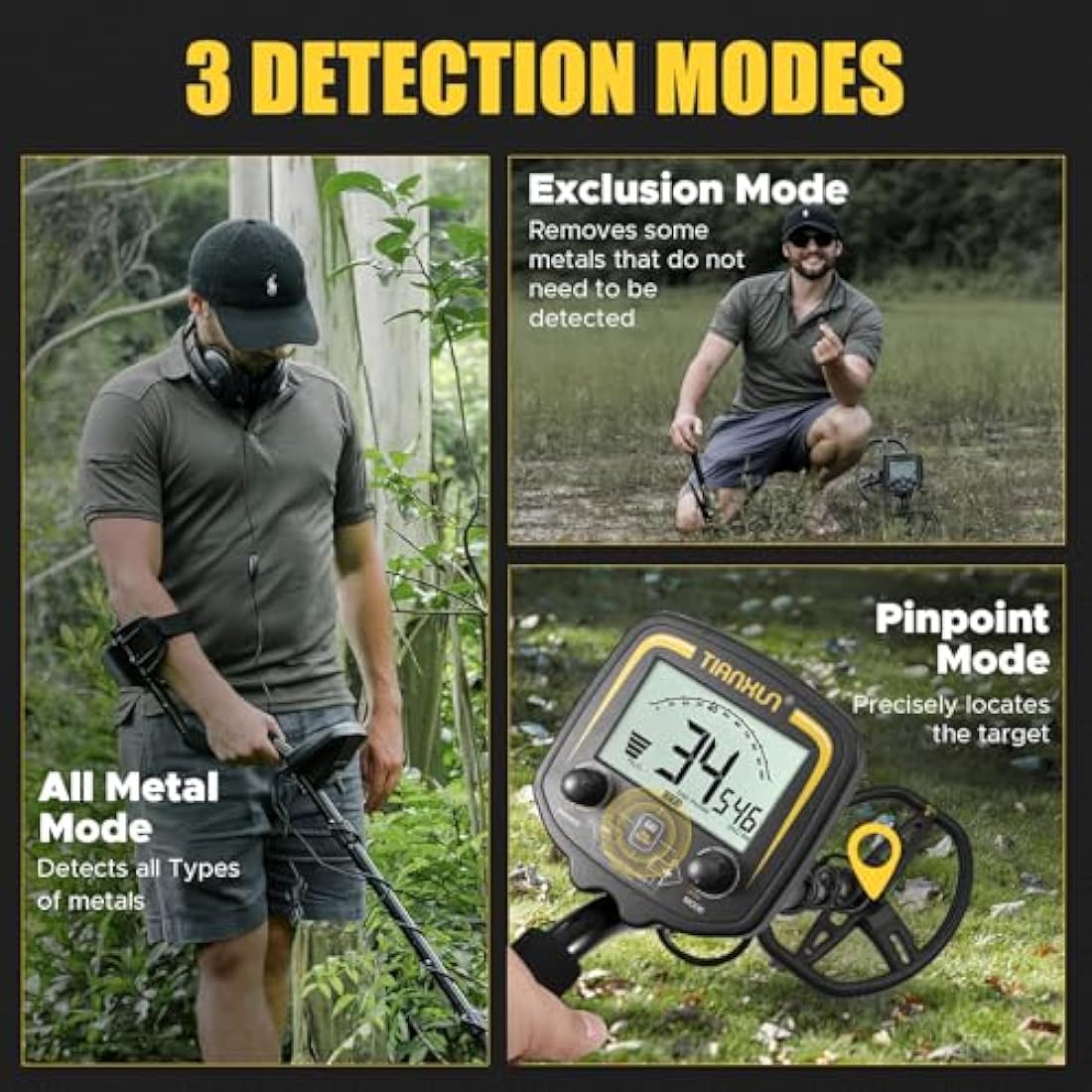Hazlewolke Professional Metal Detector for Adults with Adjustable Ground Balance, Strong Anti-interference Ability & High Sensitivity & Pinpoint Mode, 11" Double D Waterproof Search Coil Gold Finder