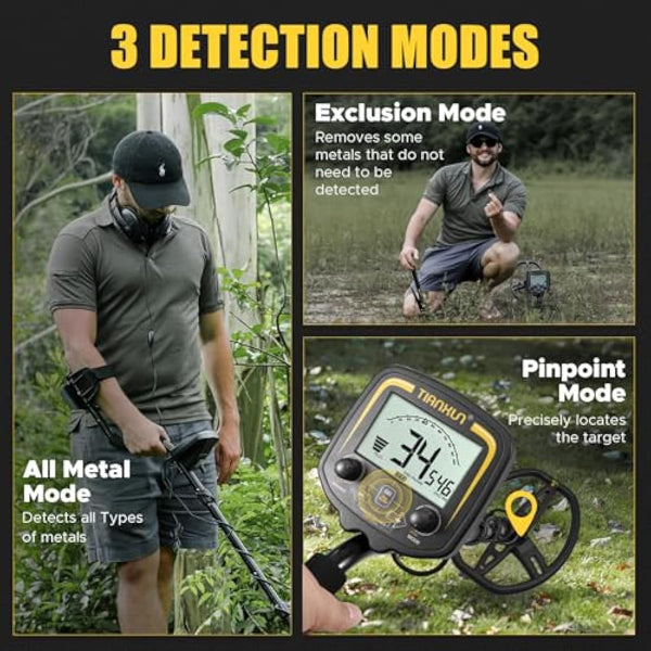 Hazlewolke Professional Metal Detector for Adults with Adjustable Ground Balance, Strong Anti-interference Ability & High Sensitivity & Pinpoint Mode, 11" Double D Waterproof Search Coil Gold Finder