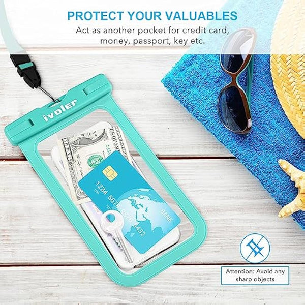 ivoler Waterproof Pouch Bag + Phone Case, Waterproof Case Dry Bag for Beach,Swim,Boating,Kayaking,Hiking,Protect Phone, Camera, Cash, Mp3, Passport, Document From Water, Sand, Snow, Dust - Green